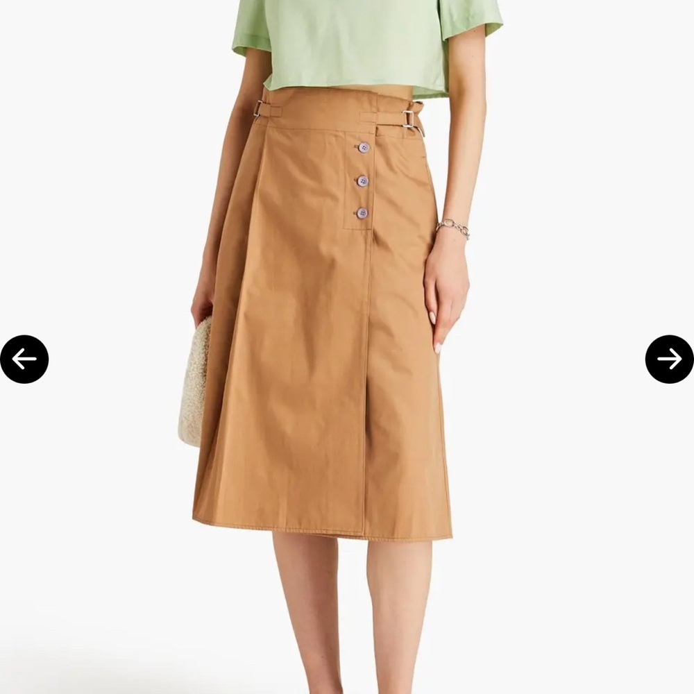 Acne Studio Pleated wrap Tan Midi Skirt with Button Accents Small